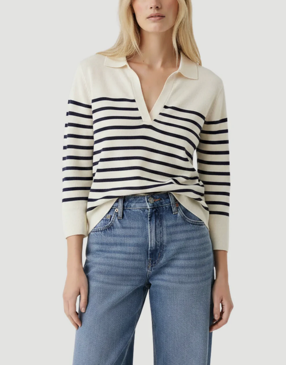 Strech Linen Stripe Polo-Tops-Majestic Filatures-Blue Moon Stripe-1-Mercantile Portland