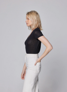Stretch Linen Short Sleeve V-Neck Tee-Clothing-Majestic Filatures-Black-1-Mercantile Portland