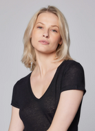 Stretch Linen Short Sleeve V-Neck Tee-Clothing-Majestic Filatures-Black-1-Mercantile Portland