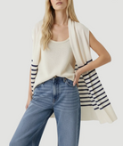 Stretch Linen Stripe Sleeveless Cardigan-Sweaters-Majestic Filatures-Blue Moon Stripe-OS-Mercantile Portland
