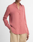 Stretch-Silk Slim-Fit Blouse-Shirts-Vince-Berry Rust-XXS-Mercantile Portland