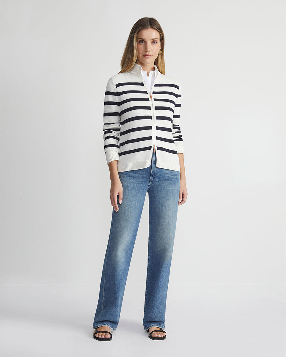 Stripe Cotton-Silk Zip Cardigan-Clothing-Lafayette 148-Cloud Multi-XS-Mercantile Portland