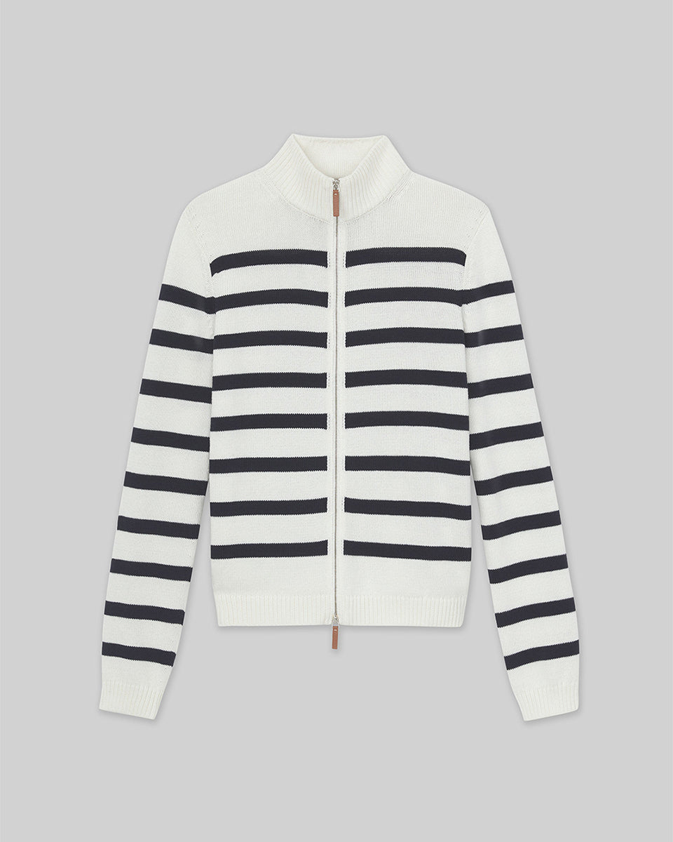 Stripe Cotton-Silk Zip Cardigan-Clothing-Lafayette 148-Cloud Multi-XS-Mercantile Portland