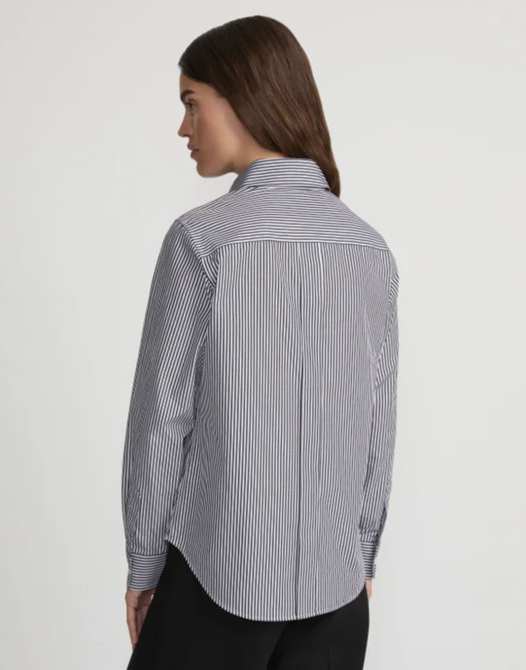 Stripe High Collar Poplin Shirt-Clothing-Lafayette 148-Black Multi-XS-Mercantile Portland
