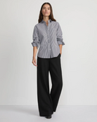 Stripe High Collar Poplin Shirt-Clothing-Lafayette 148-Black Multi-XS-Mercantile Portland