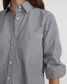 Stripe High Collar Poplin Shirt-Clothing-Lafayette 148-Black Multi-XS-Mercantile Portland