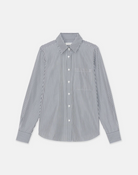 Stripe High Collar Poplin Shirt-Clothing-Lafayette 148-Black Multi-XS-Mercantile Portland
