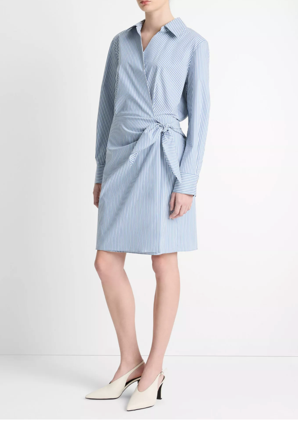 Stripe Wrap Dress-Clothing-Vince-Blue/Off White-XXS-Mercantile Portland