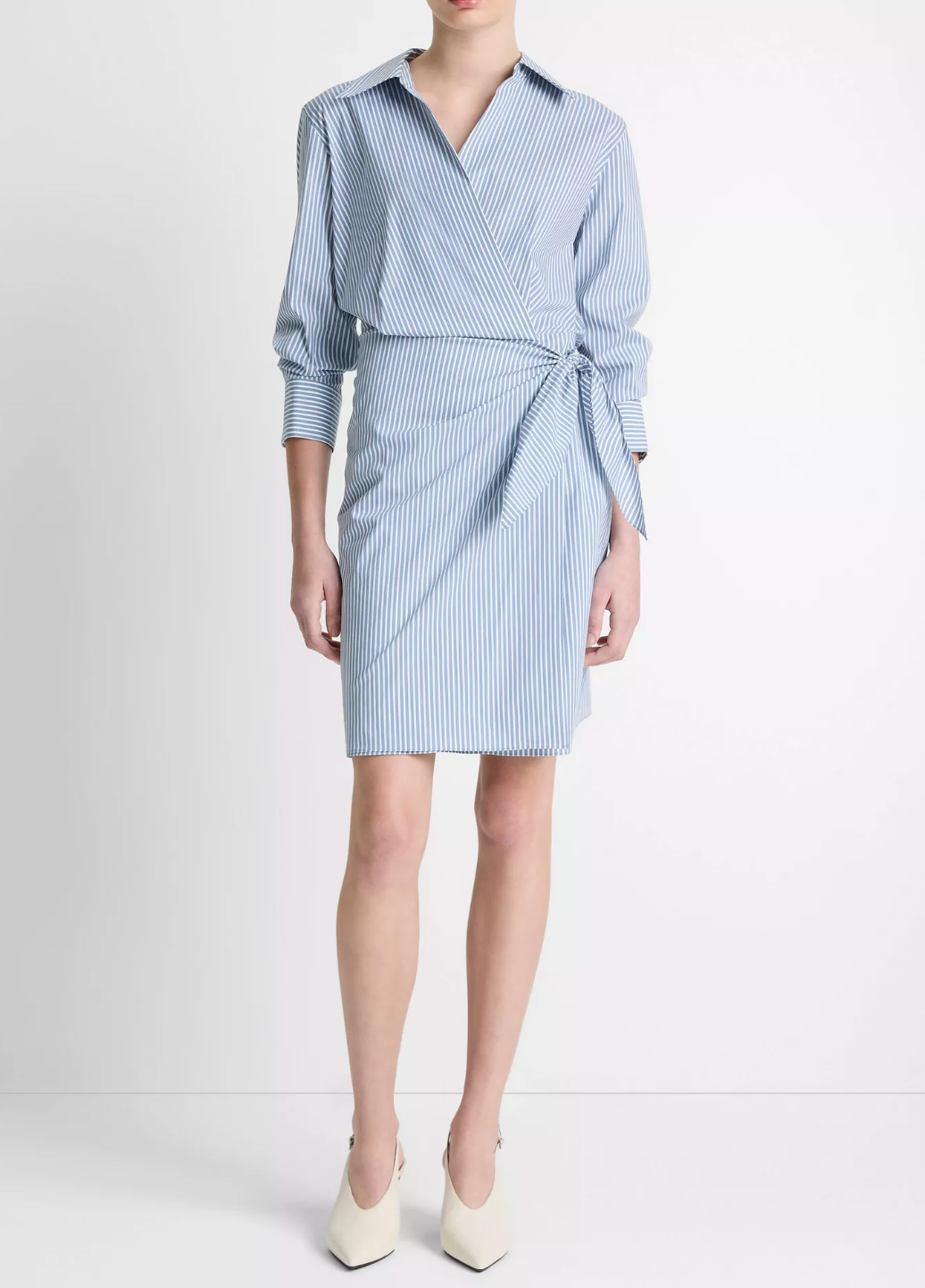 Stripe Wrap Dress-Clothing-Vince-Blue/Off White-XXS-Mercantile Portland