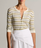 Striped 3/4 Sleeve Cardigan in Dandelion Combo-Sweaters-Vince-Dandelion Combo-XS-Mercantile Portland