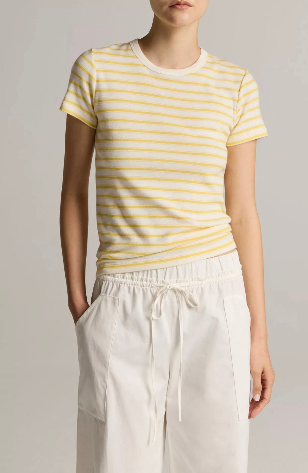 Striped '90s Shrunken T-shirt in Limone Combo-T-Shirts-Vince-Limone Combo-XS-Mercantile Portland