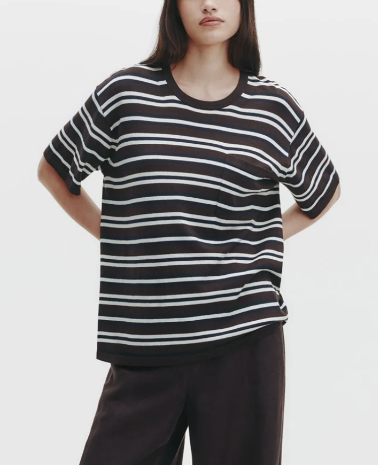 Striped Big Boy Tee-Clothing-TWP-Midnight/ivory/dark chocolate-XS-Mercantile Portland