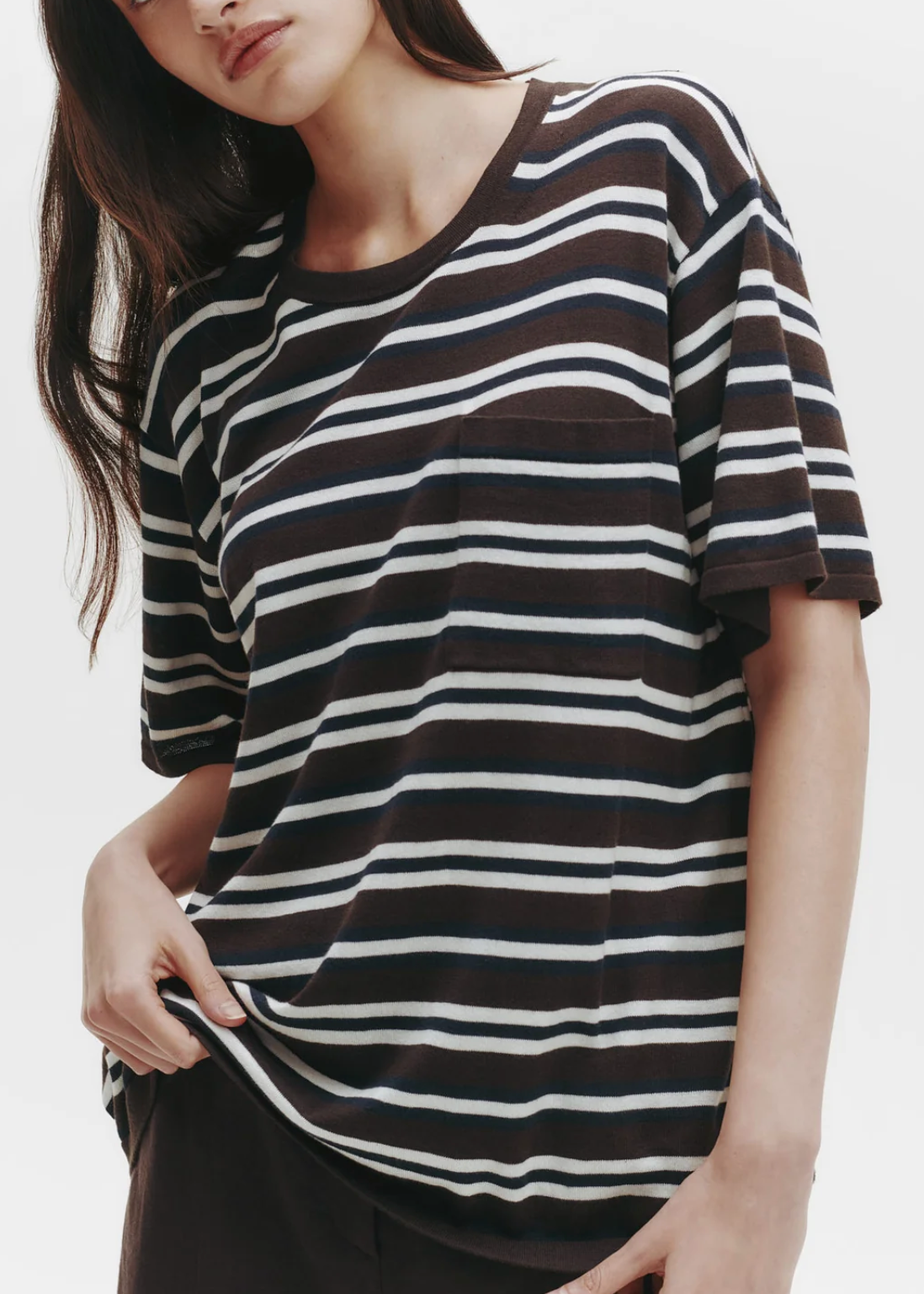 Striped Big Boy Tee-Clothing-TWP-Midnight/ivory/dark chocolate-XS-Mercantile Portland