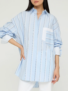 Striped Cotton Oversized Amagansett Shirt-Shirts-Lafayette 148-Oxford Blue Multi-XS/S-Mercantile Portland