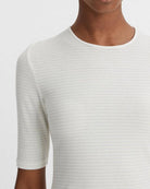 Striped Elbow-Sleeve Crew Neck T-Shirt-Tops-Vince-Artichoke/Off White • Vince-XXS-Mercantile Portland