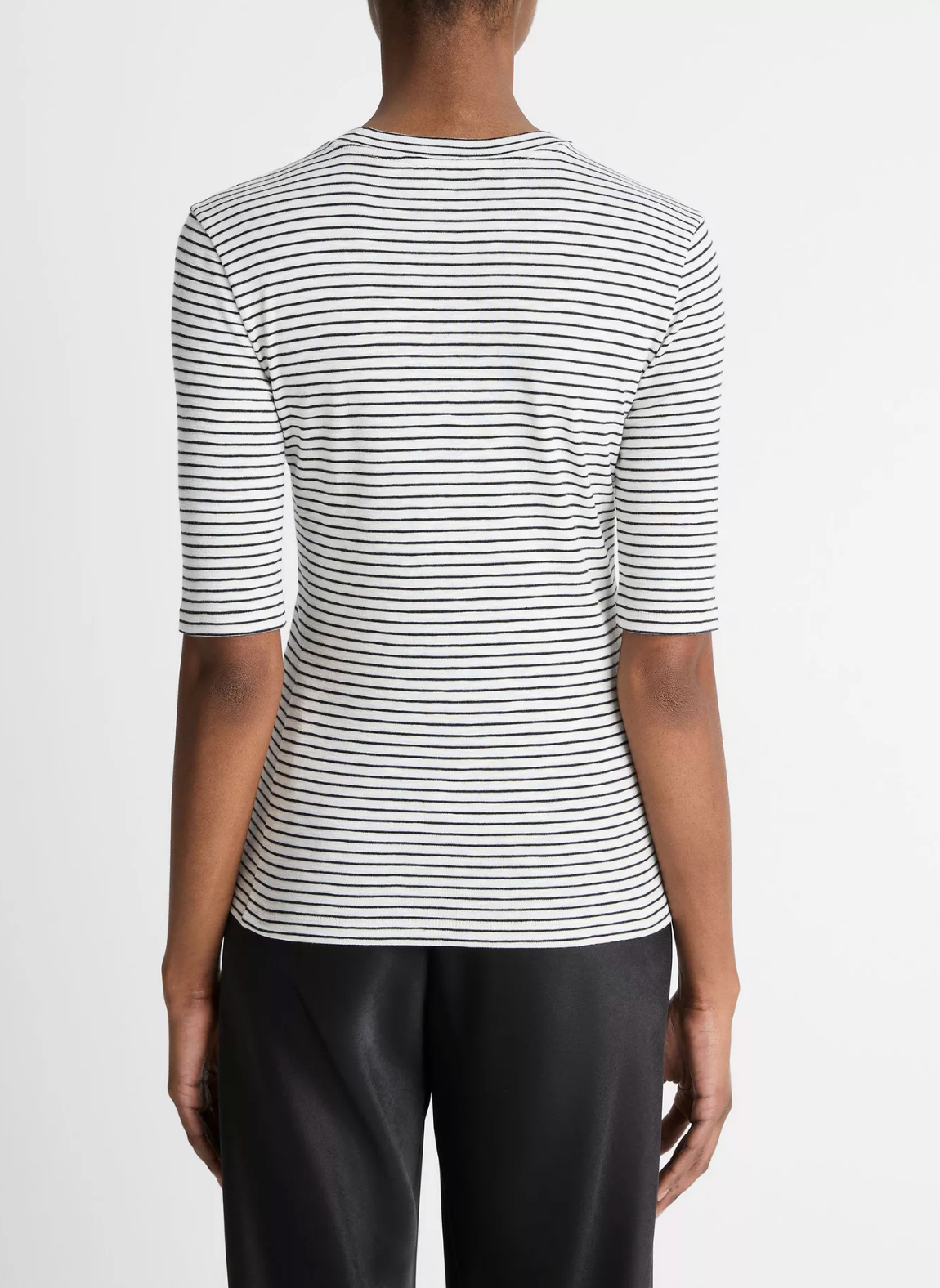 Striped Elbow-Sleeve T-Shirt-Clothing-Vince-Off White Combo-XXS-Mercantile Portland