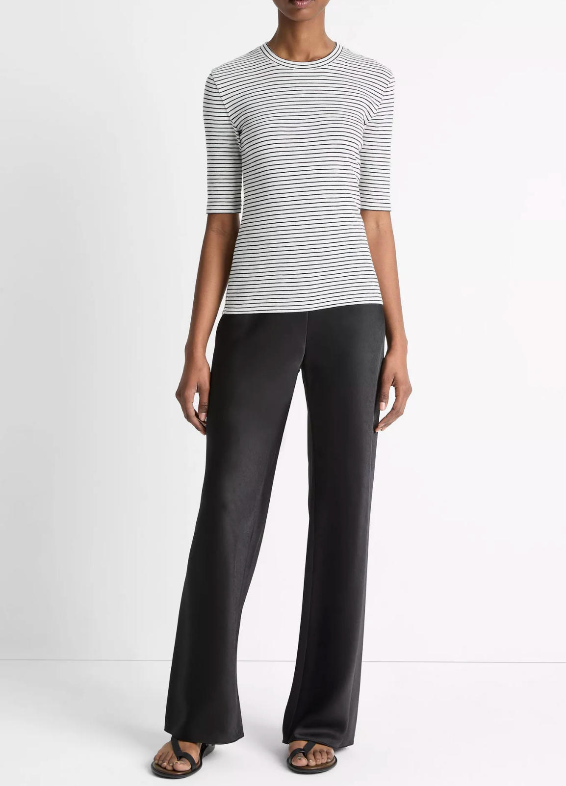 Striped Elbow-Sleeve T-Shirt-Clothing-Vince-Off White Combo-XXS-Mercantile Portland