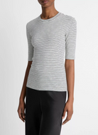 Striped Elbow-Sleeve T-Shirt-Clothing-Vince-Off White Combo-XXS-Mercantile Portland