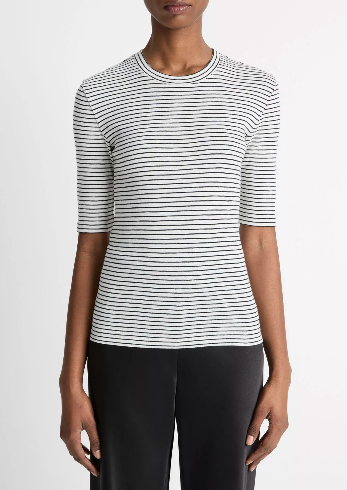 Striped Elbow-Sleeve T-Shirt-Clothing-Vince-Off White Combo-XXS-Mercantile Portland