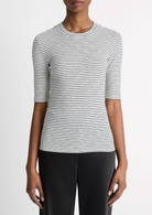 Striped Elbow-Sleeve T-Shirt-Clothing-Vince-Off White Combo-XXS-Mercantile Portland