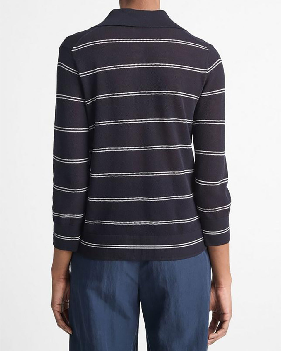 Striped Italian Cotton Piqué Polo Shirt-Clothing-Vince-Coastal Blue/Off White-XXS-Mercantile Portland