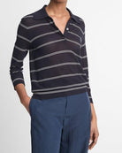 Striped Italian Cotton Piqué Polo Shirt-Shirts-Vince-Coastal Blue/Off White-XXS-Mercantile Portland