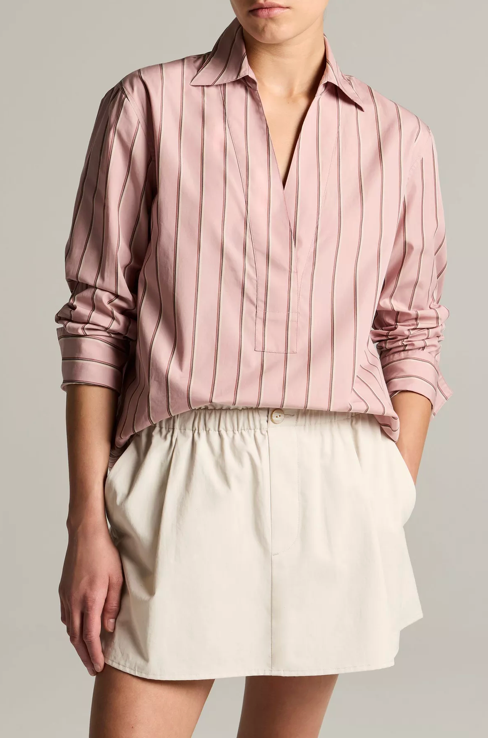Striped Relaxed Popover-Tops-Vince-XS-Pale Peony-Mercantile Portland