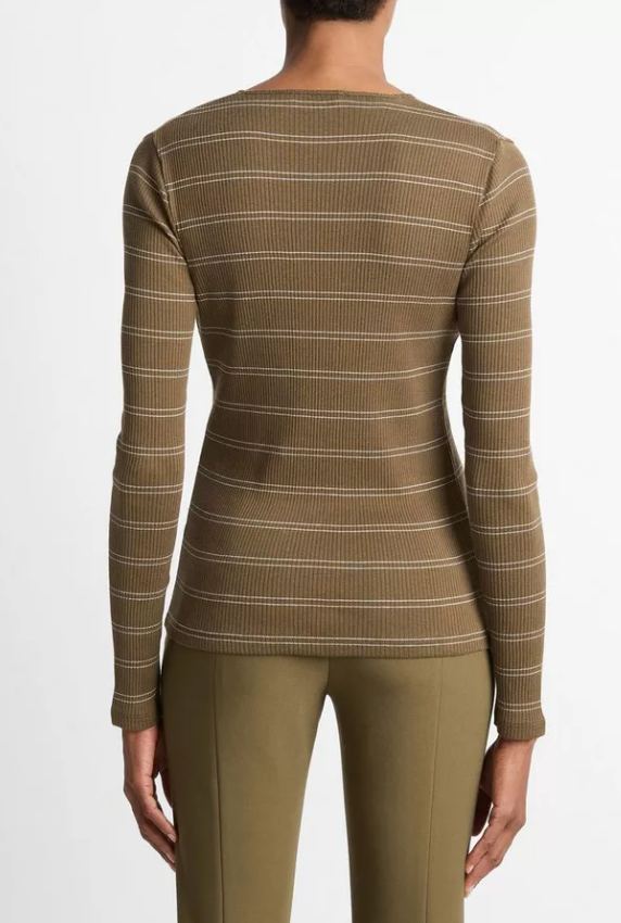 Striped Ribbed Long Sleeve T-Shirt-Clothing-Vince-Cypress Combo-XXS-Mercantile Portland