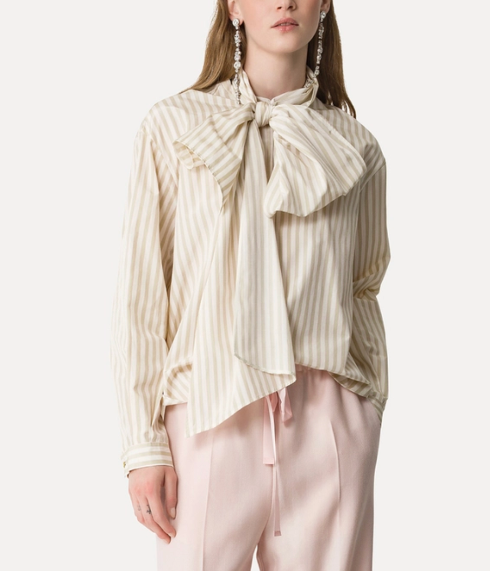 Striped Shirt with Bow Detail-Clothing-Forte Forte-Lichene-0-Mercantile Portland