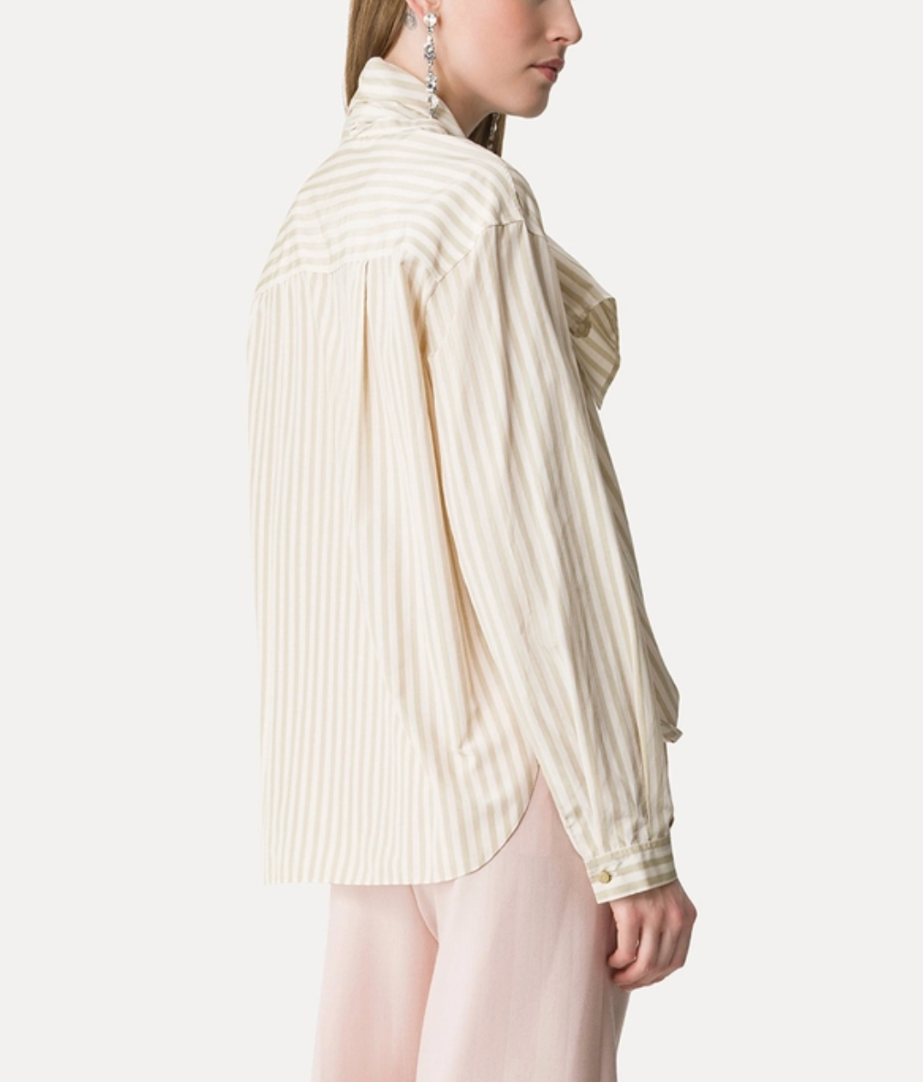 Striped Shirt with Bow Detail-Shirts-Forte Forte-Lichene-0-Mercantile Portland