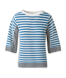 Striped Volume Sleeve Sweater in Merino Wool-Tops-Akris Punto-Cream Medium Blue Ink-0-Mercantile Portland