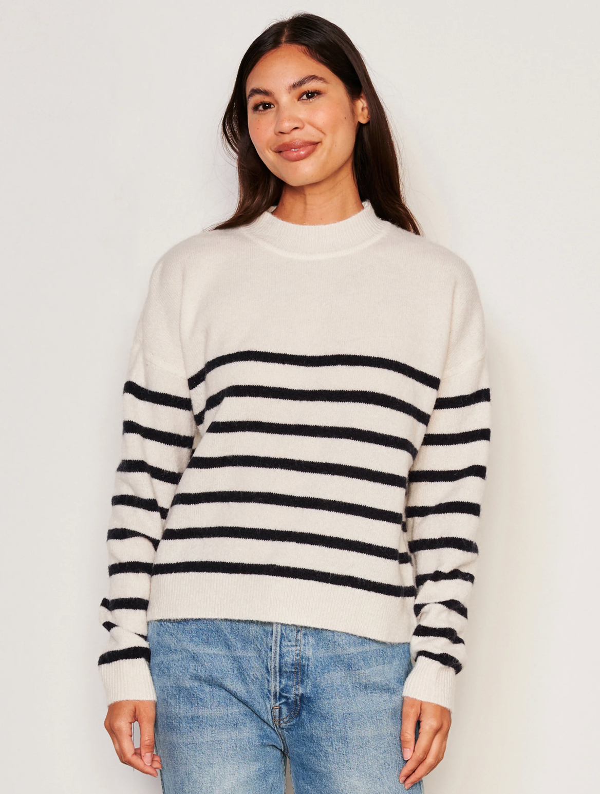 Stripes Mock Neck Cozy Sweater in Oyster-Clothing-SUNDRY-Oyster-XS-Mercantile Portland