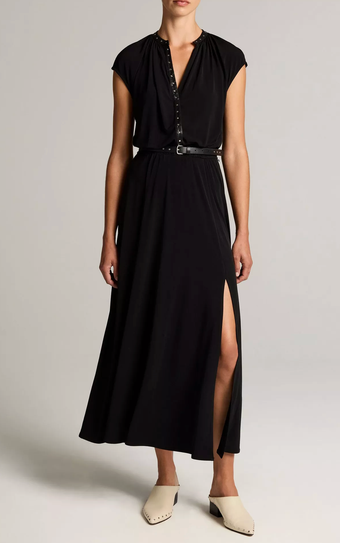 Studded Matte Jersey Dress-Dresses-Vince-Black-XS-Mercantile Portland