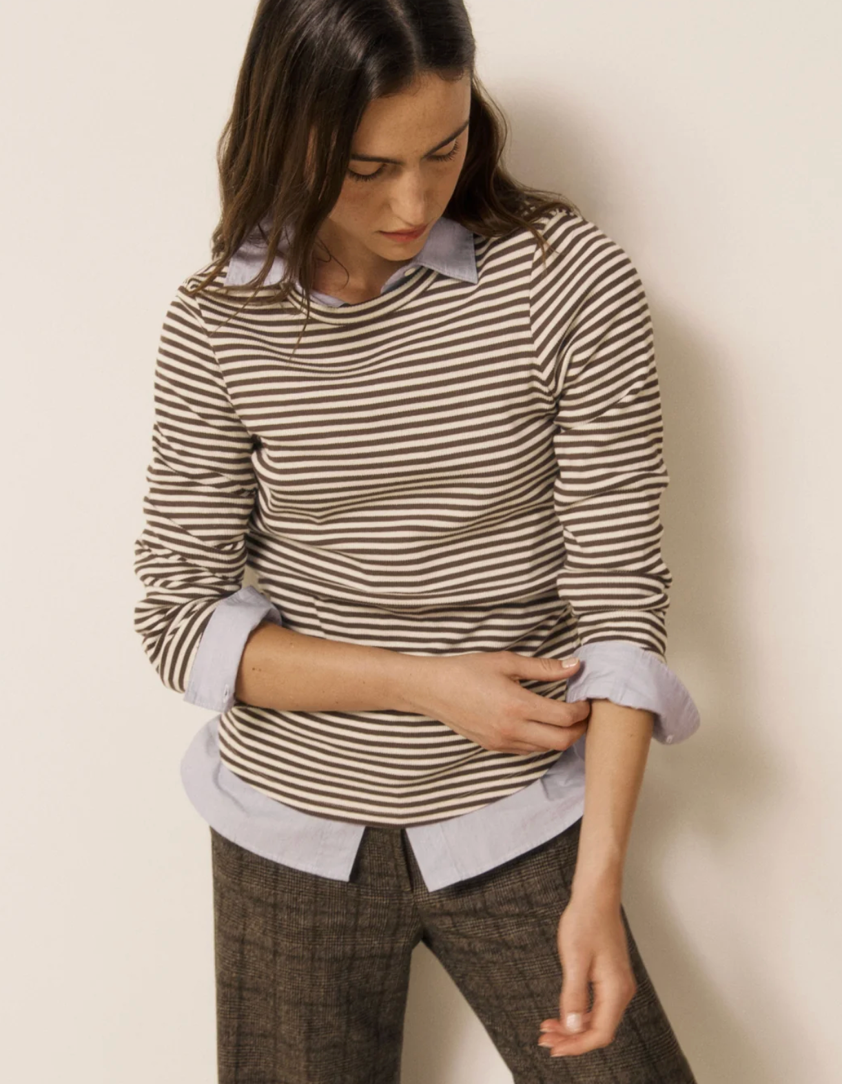 Taurua Ribbed Cotton Tee in Chocolate-T-Shirts-HARTFORD-Chocolate-1-Mercantile Portland