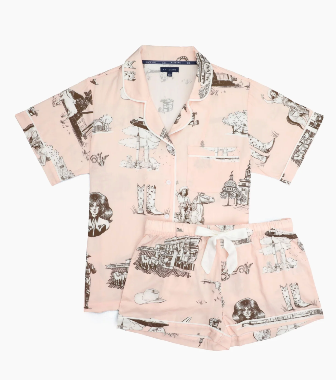 Texas Toile PJ Shorts Set-Clothing-Katie Kime-Pink Brown-XS-Mercantile Portland
