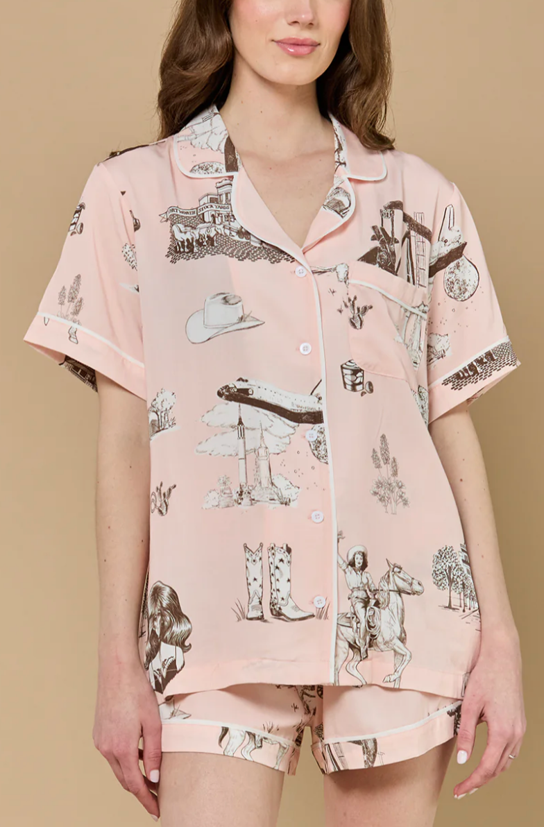 Texas Toile PJ Shorts Set-Sleepwear-Katie Kime-Pink Brown-XS-Mercantile Portland