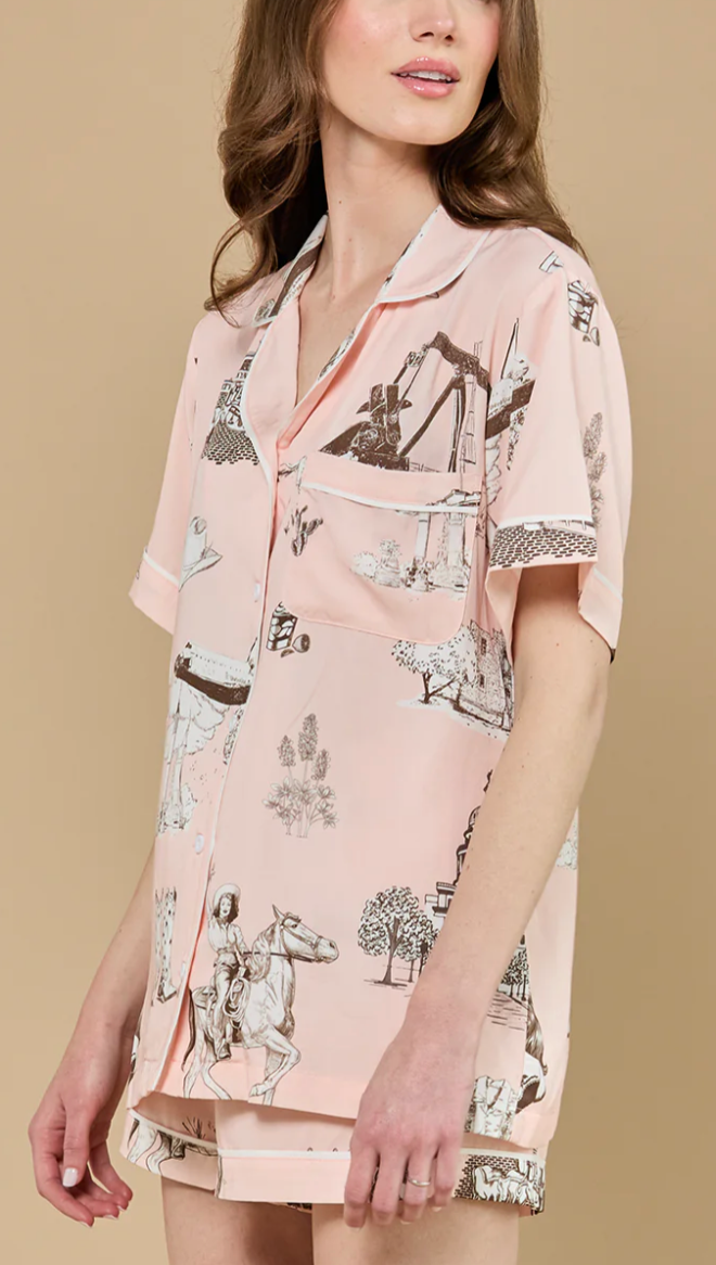 Texas Toile PJ Shorts Set-Sleepwear-Katie Kime-Pink Brown-XS-Mercantile Portland