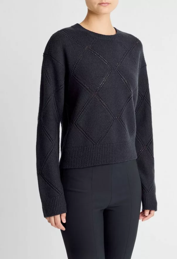 Textured Argyle Wool Sweater-Sweaters-Vince-Coastal Blue-XXS-Mercantile Portland