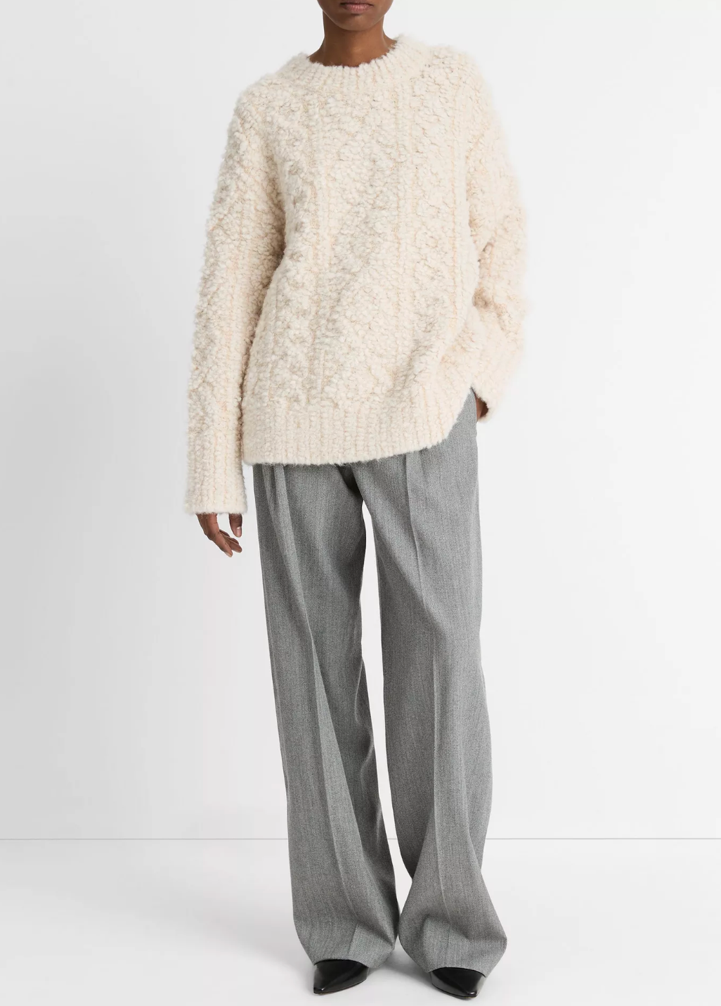 Textured Loop Stitch Cable Crewneck Sweater-Clothing-Vince-Off White-XXS-Mercantile Portland