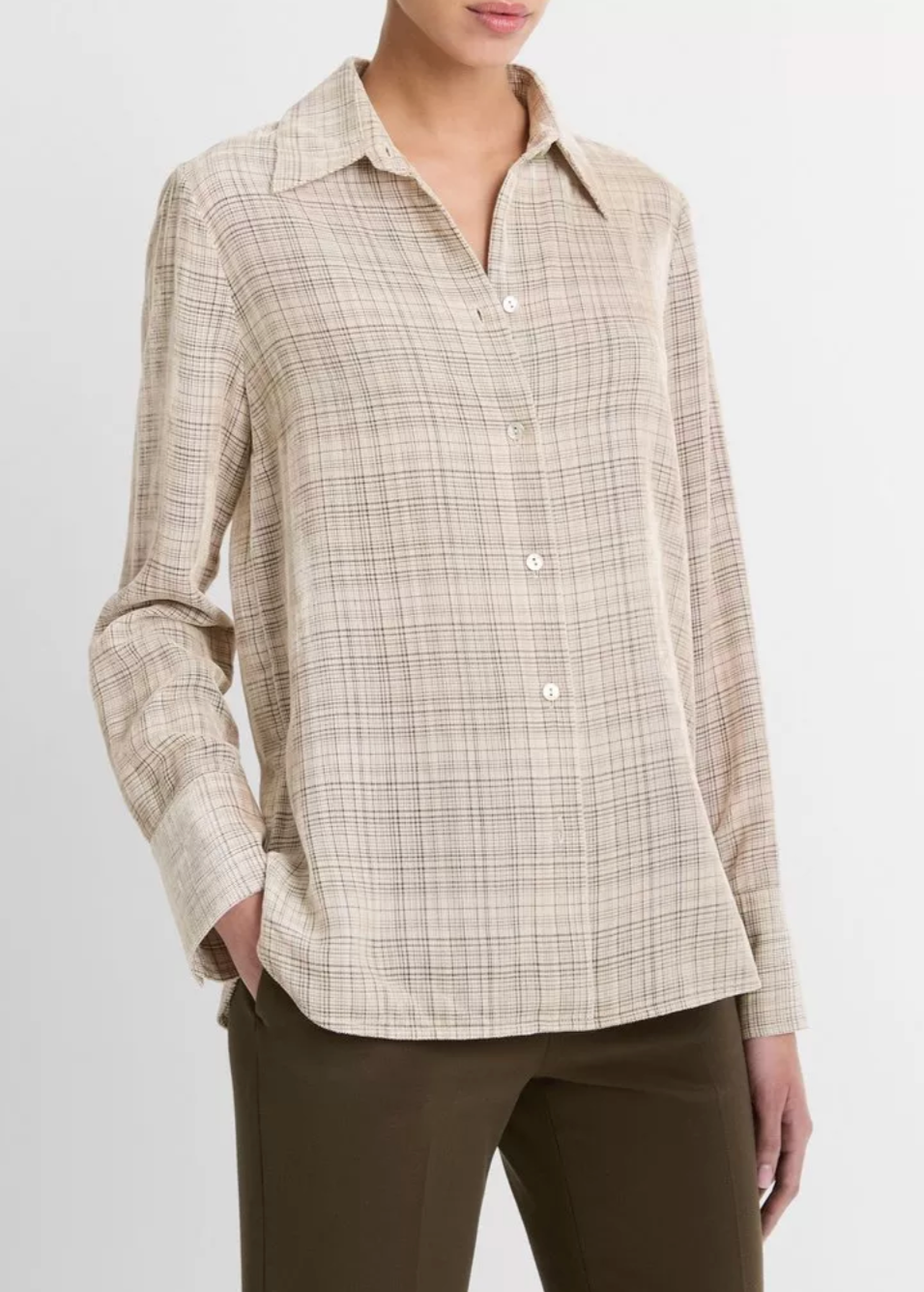 Textured Plaid Button-Front Shirt-Clothing-VINCE-Ceramic Multi-XXS-Mercantile Portland