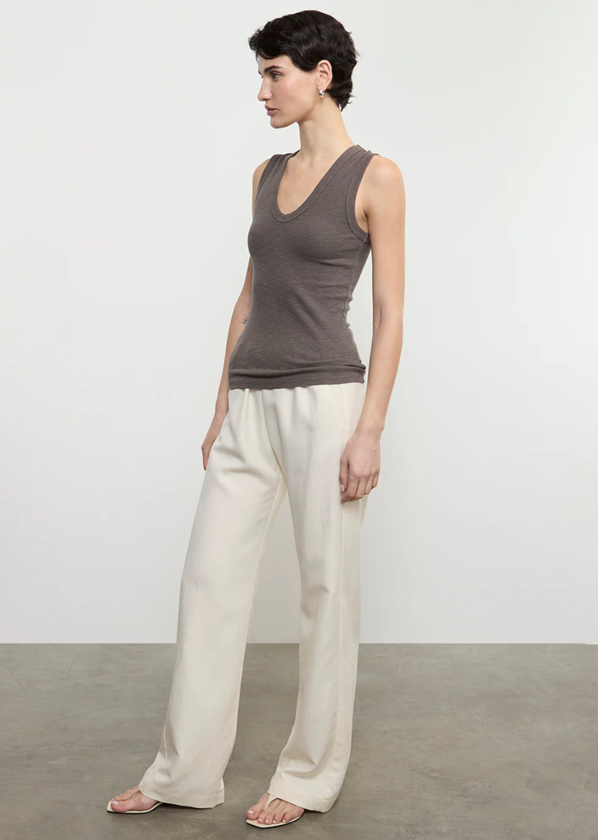 Textured Sleeveless U-Neck Top-Clothing-Enza Costa-Iron-XS-Mercantile Portland