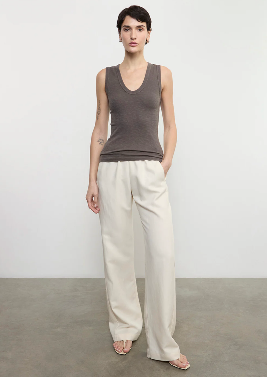 Textured Sleeveless U-Neck Top-Clothing-Enza Costa-Iron-XS-Mercantile Portland
