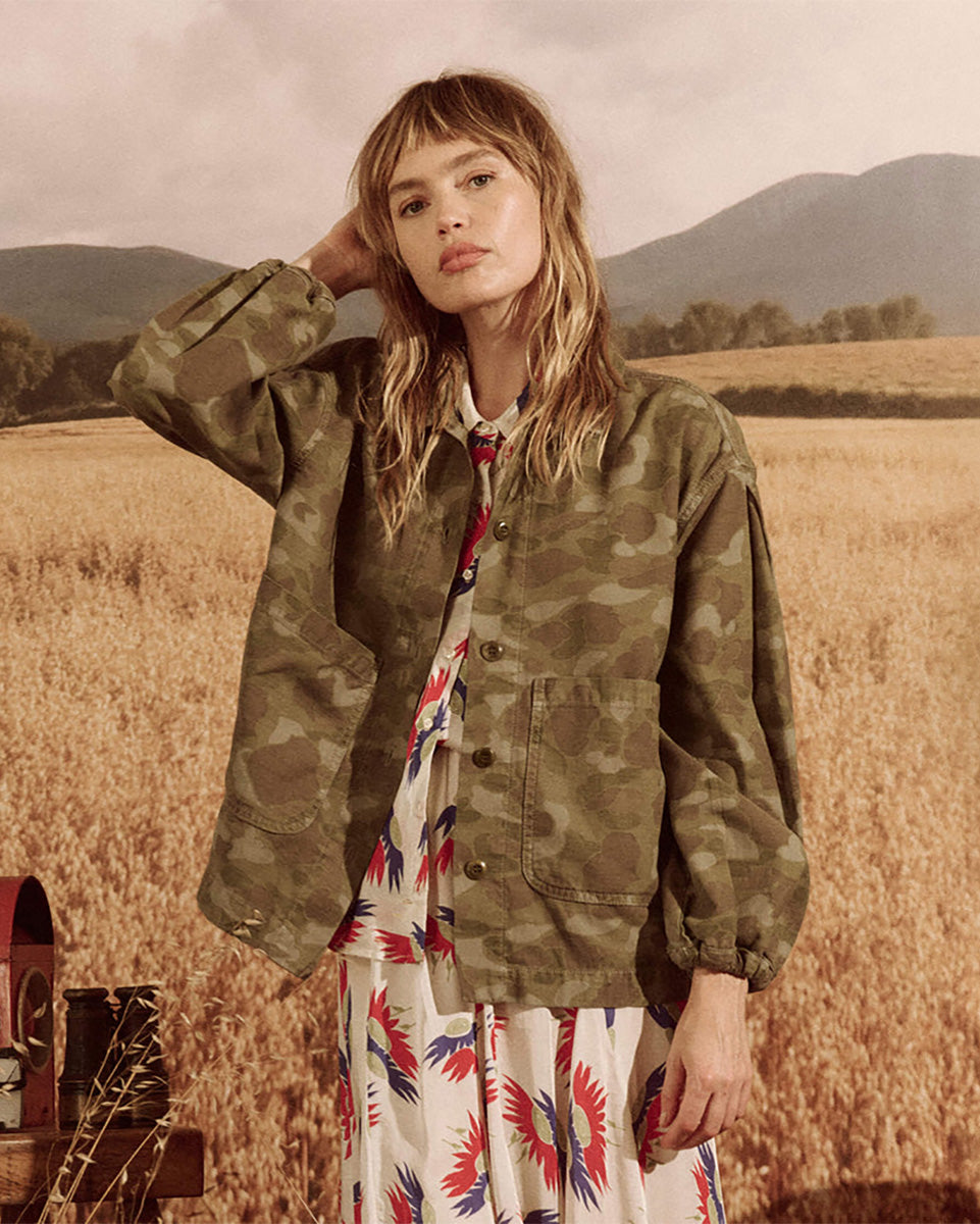 The Blouson Sleeve Chore Jacket.-Jackets-The GREAT.-Desert Camo-0-Mercantile Portland