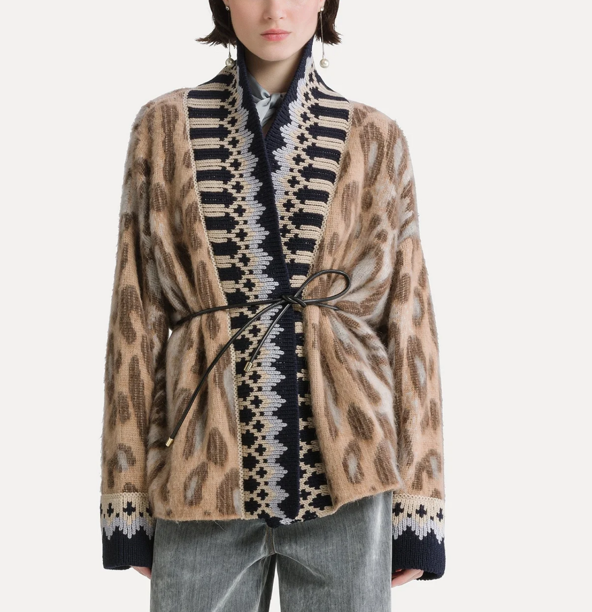 The Brit Leopard Jacquard Cardigan-Sweaters-Forte Forte-Gold-0-Mercantile Portland