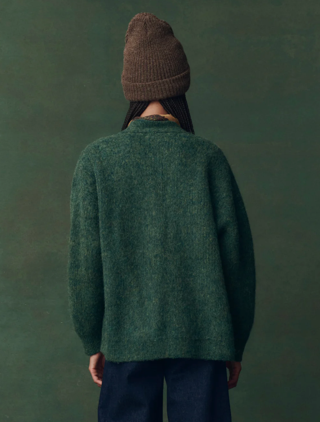 The Brushed Melange Cardigan-Sweaters-The GREAT.-Meadow Green-1-Mercantile Portland