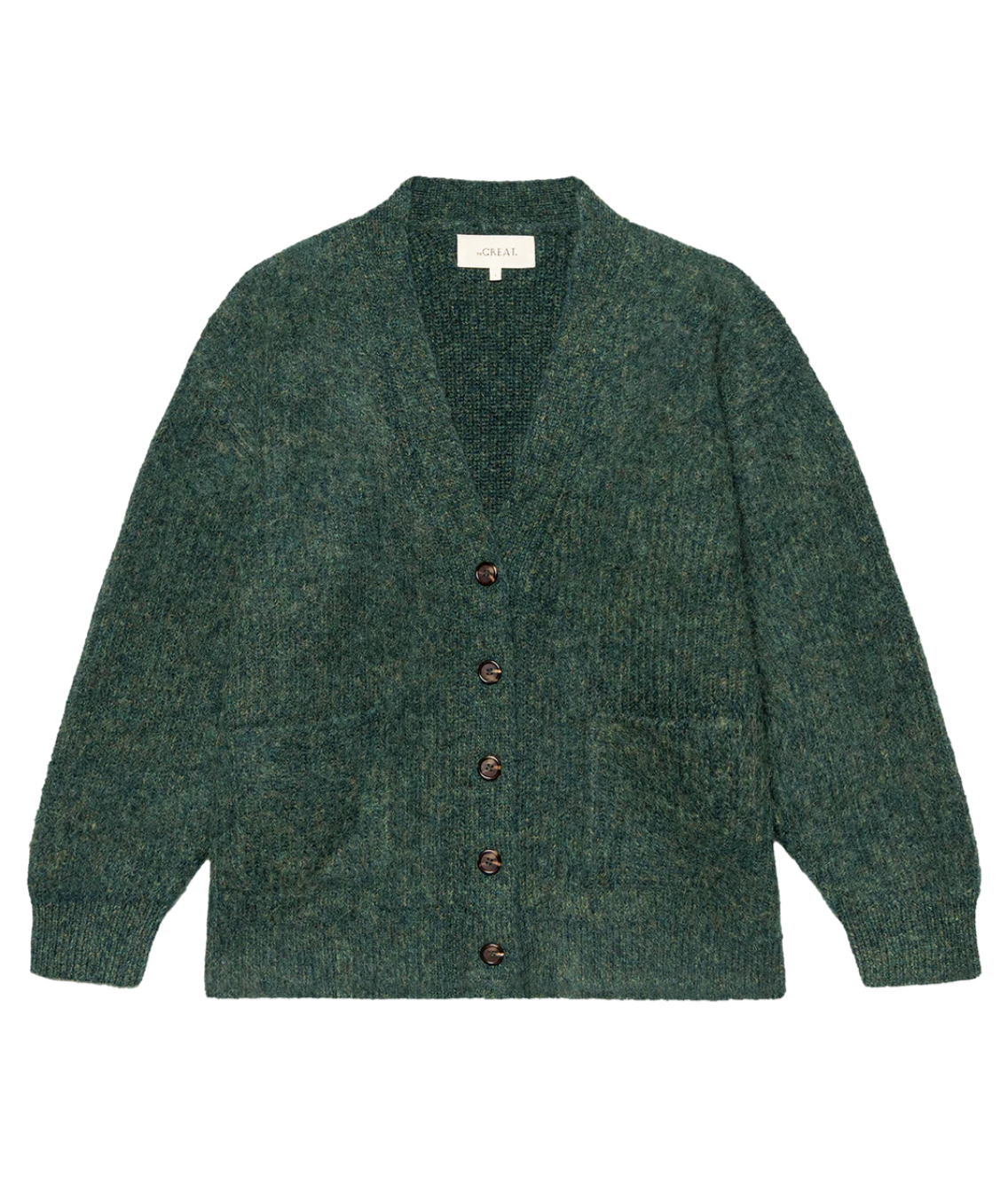 The Brushed Melange Cardigan-Sweaters-The GREAT.-Meadow Green-1-Mercantile Portland