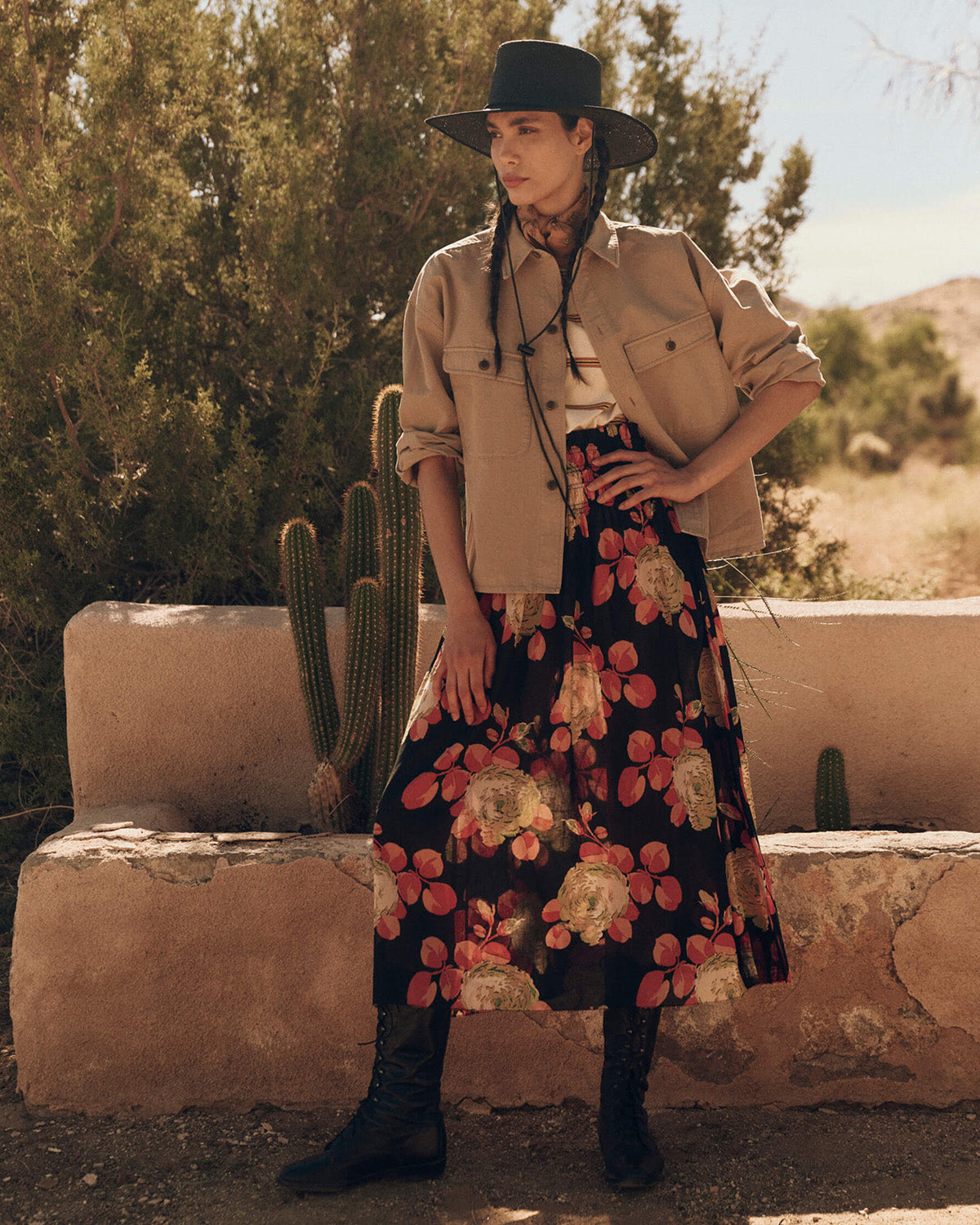 The Canary Skirt.-Skirts-The GREAT.-Cabbage Rose Print-0-Mercantile Portland