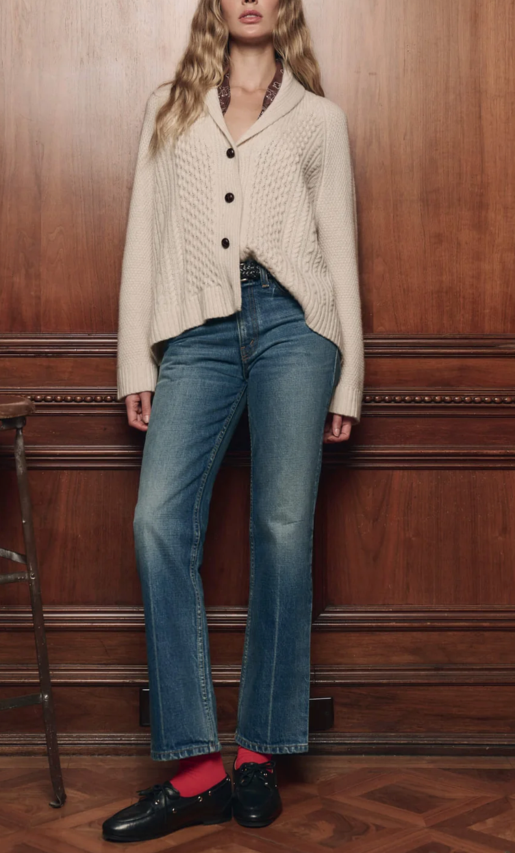 The Cashmere Cable Lodge Cardigan-Sweaters-The GREAT.-Cream-0-Mercantile Portland