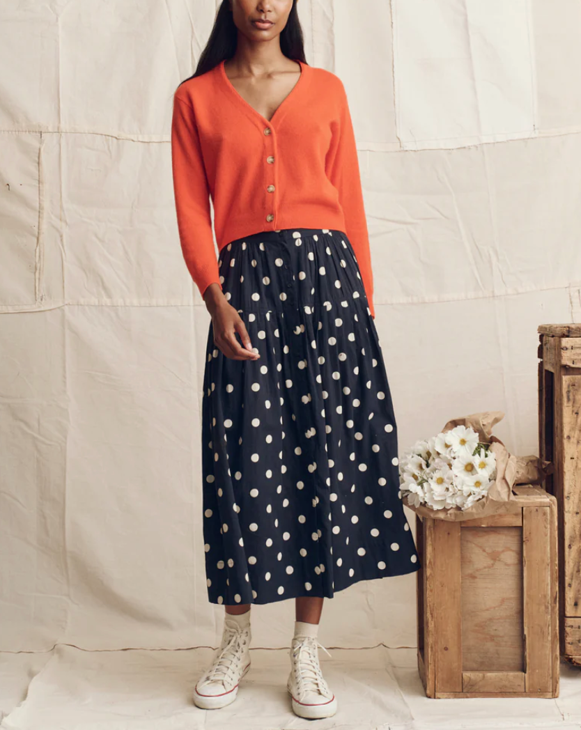 The Cashmere Tiny V-Neck Cardigan-Sweaters-The GREAT.-Hot Orange-0-Mercantile Portland