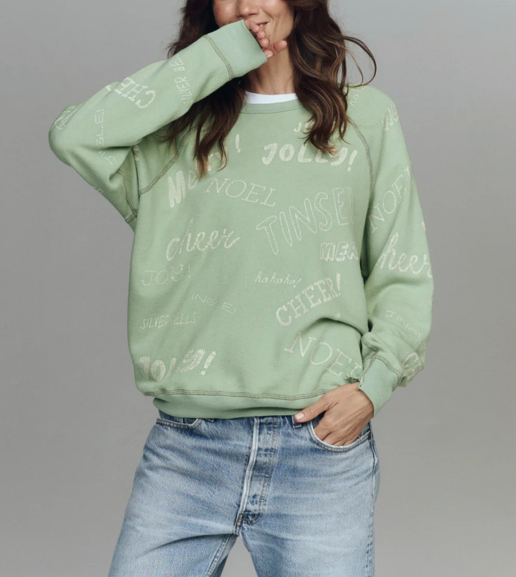 The College Sweatshirt in Vintage Mint with Holiday Greetings-Sweaters-The GREAT.-Vintage Mint with Holiday Greetings Graphic-0-Mercantile Portland